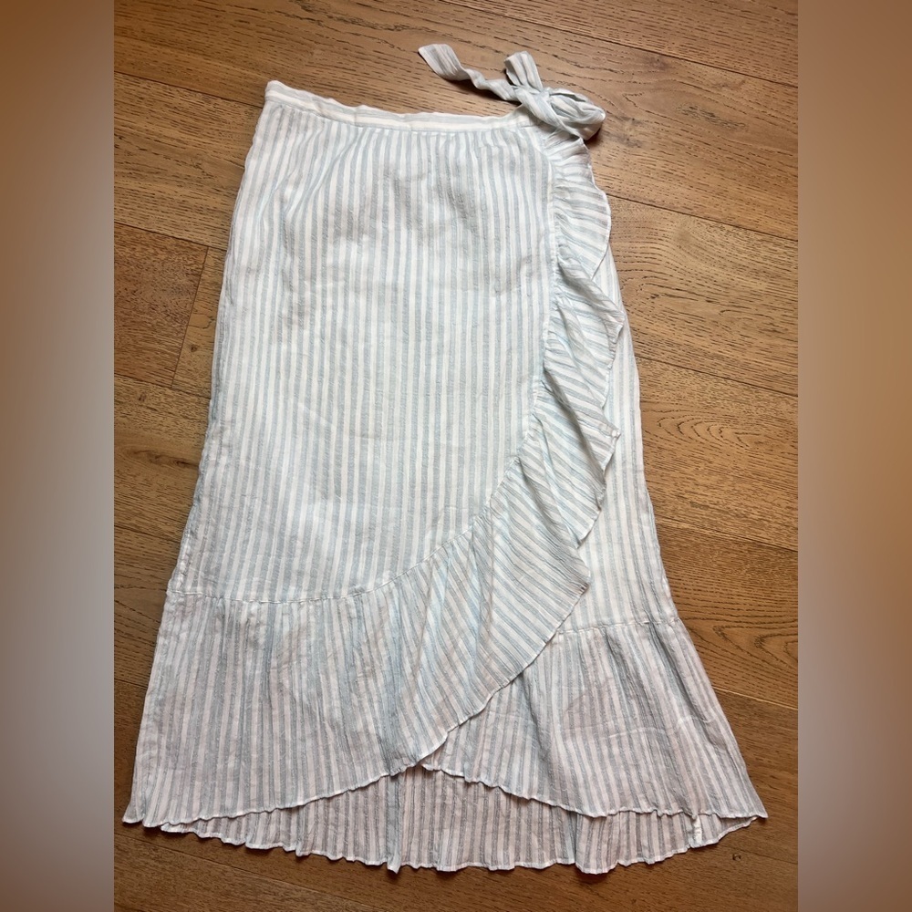 NWT: Anthropologie Maeve Gloria Stripe Wrap Skirt in Blue and White Size 10 - Picture 2 of 8